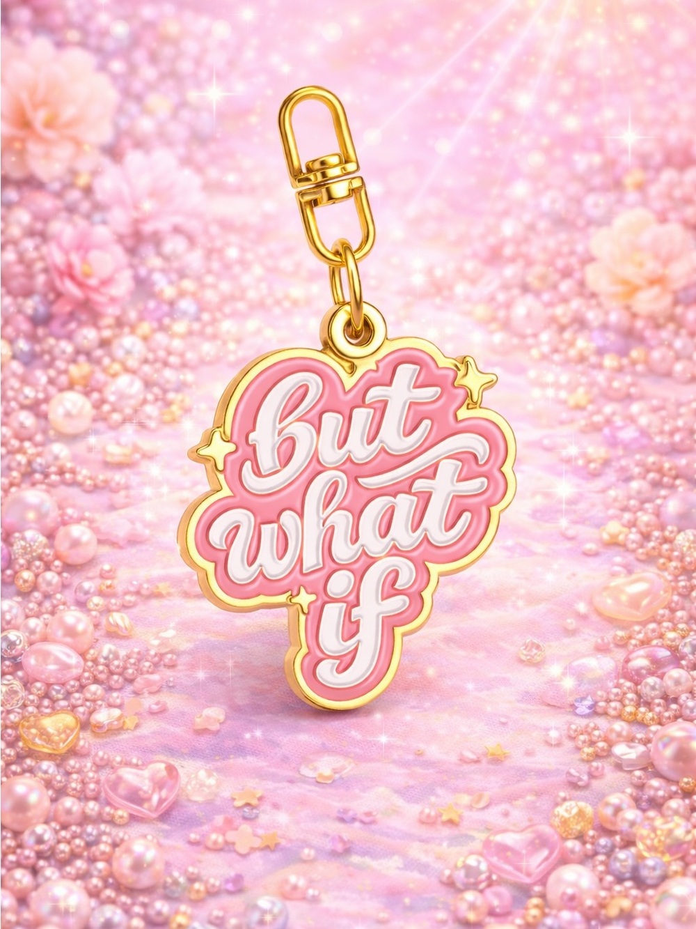 Pink & Gold "But What If" Enamel Keychain Charm
